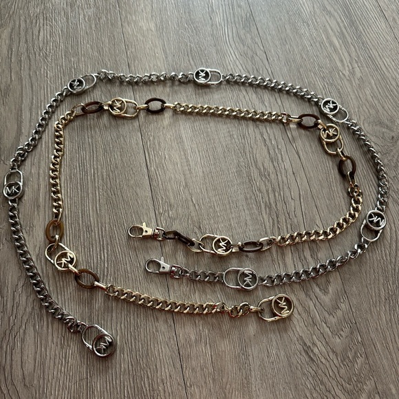 Michael Kors Accessories - MK Michael Kors Gold Silver Chain Metal Logo Dress Belts M L